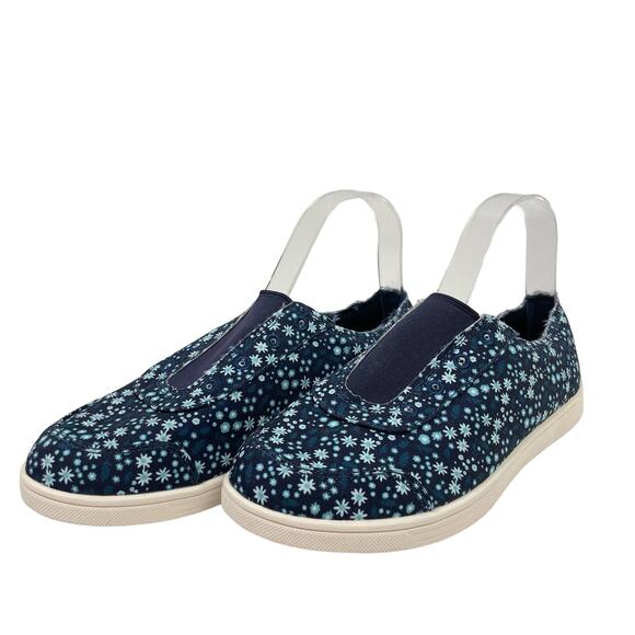 Spenco | 7.5 Wide Santa Maria Floral Navy Canvas Slip On Comfort Shoes - Picture 1 of 9